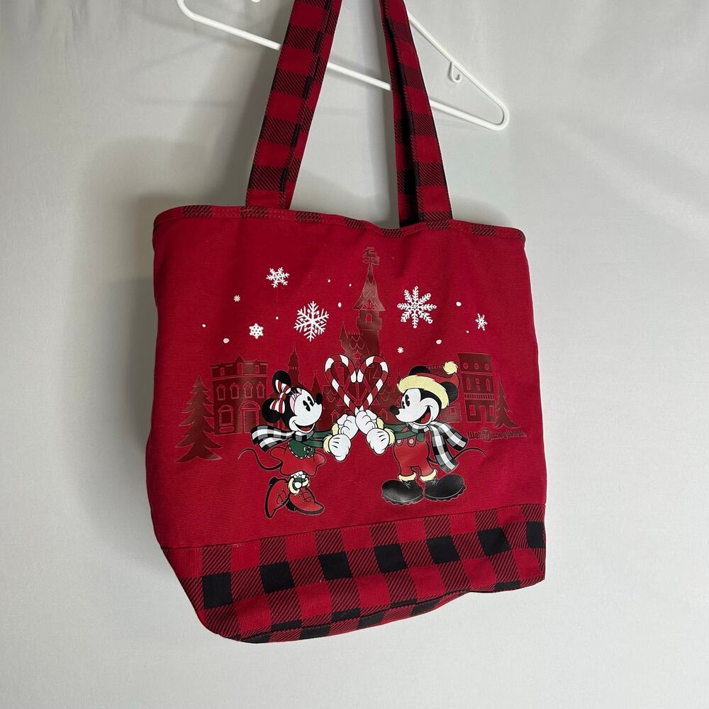 Disney Parks Mickey Minnie Christmas Buffalo Plaid weekender Tote Bag Holiday